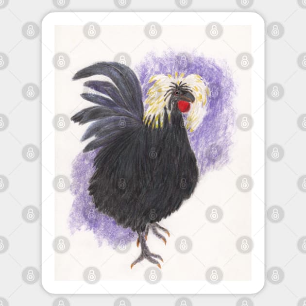 Old Weird Harold, White Crested Black Polish Rooster Sticker by ConniSchaf